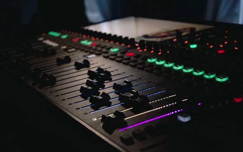 black and green audio mixer